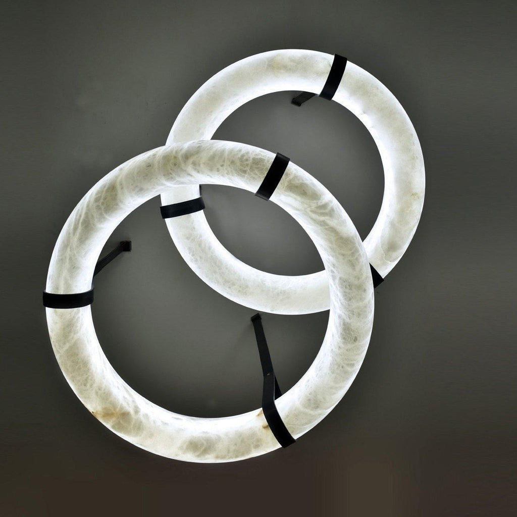 Annie Alabaster Pendant, Modern Chandelier with Leather Hook