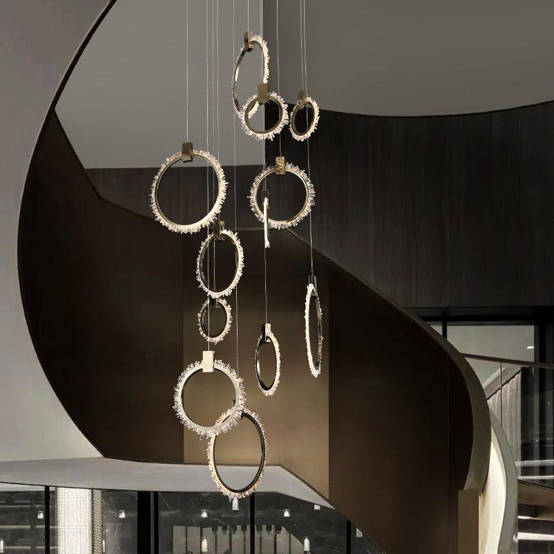 Savoy Crystal Cluster 12 Rings Staircase Chandelier