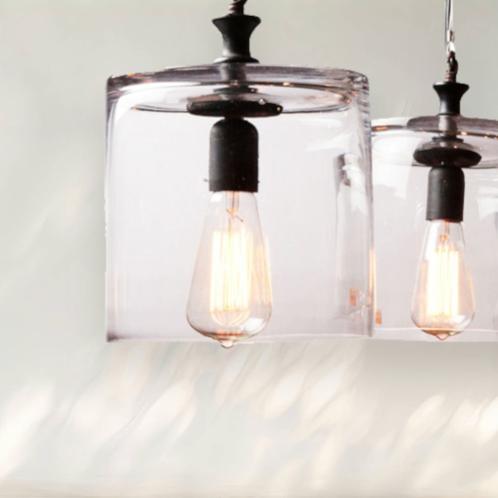 Modern Pendant Light with Clear Glass Shade and Black Metal Chain