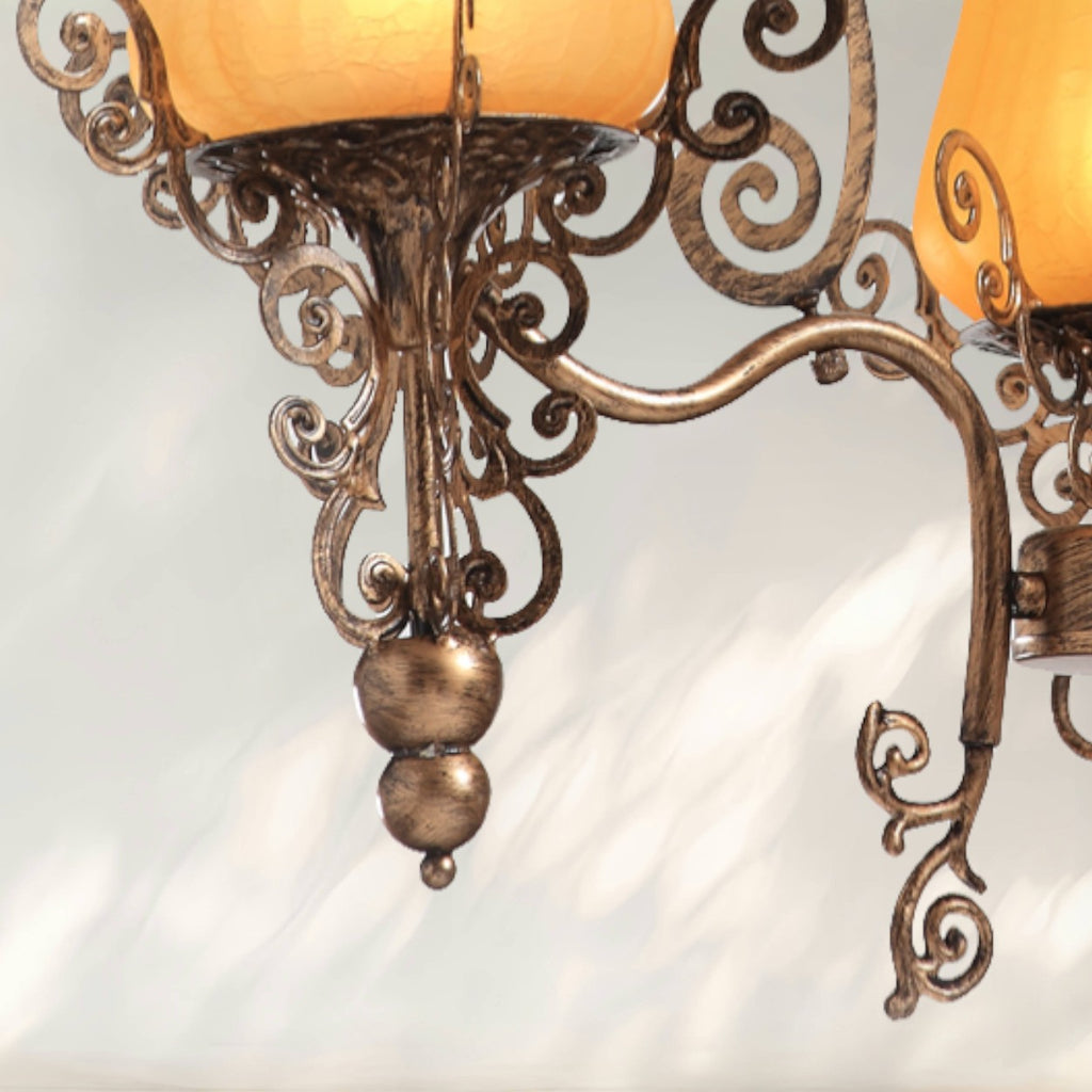 3-Light Traditional Chandelier with Amber Glass Shades and Metal Frame