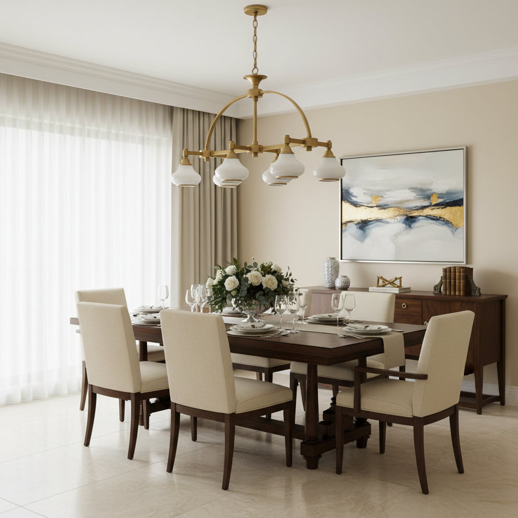 6-Light Island Pendant Light with Milk White Glass Shades