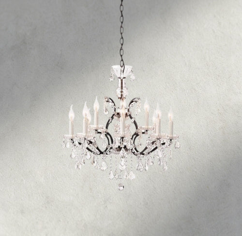 19th C. Rococo Iron & Crystal Round Chandelier 18", 28", 33", 40", 60", 101" - fovolighting
