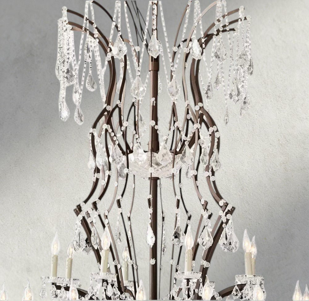 19th C. Rococo Iron & Crystal Round Chandelier 18", 28", 33", 40", 60", 101" - fovolighting