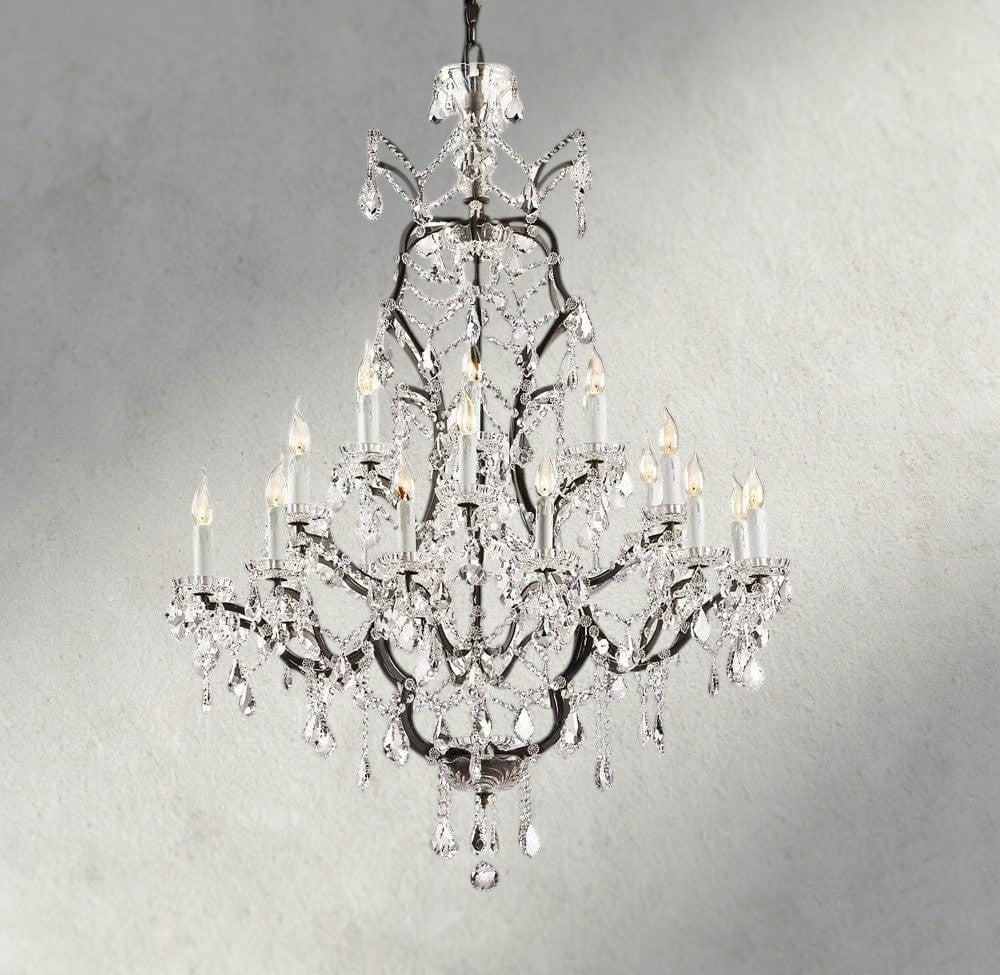 19th C. Rococo Iron & Crystal Round Chandelier 18", 28", 33", 40", 60", 101" - fovolighting