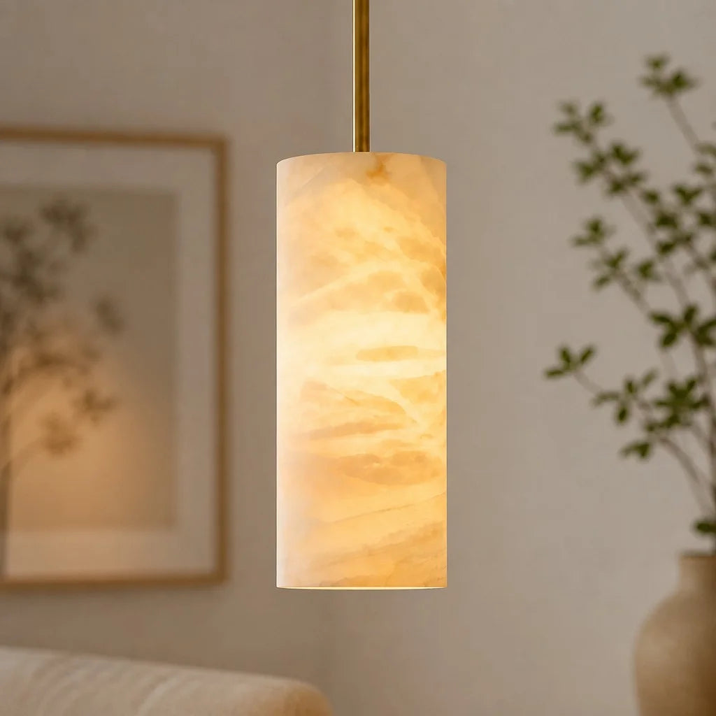 Hand-Carver Alabaster Cylinder Pendant