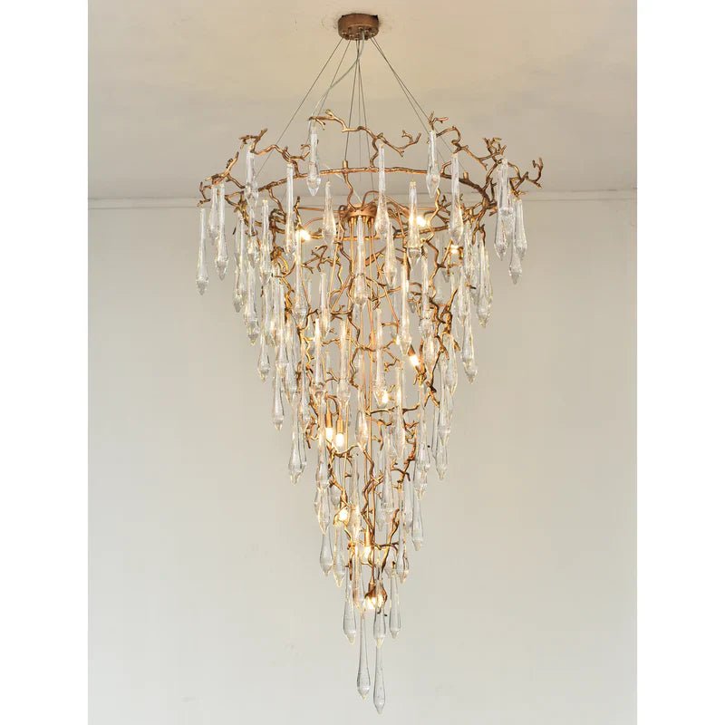 2 - Story Tree Branch Staircase Crystal Chandelier - fovolighting