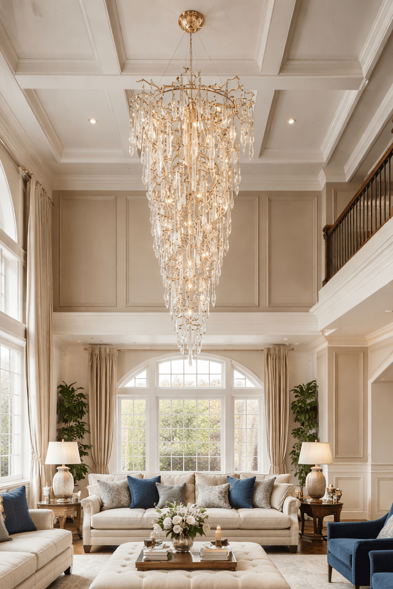 2 - Story Tree Branch Staircase Crystal Chandelier - fovolighting