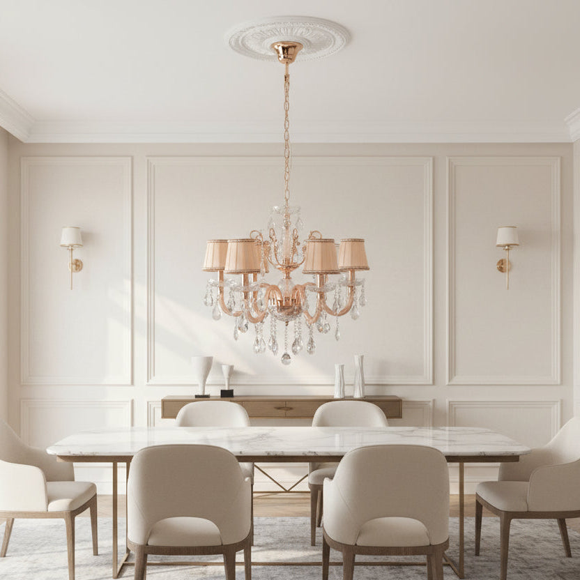 Modern Gold K9 Crystal Flush Mount Chandelier – 6 Light, E12 Base