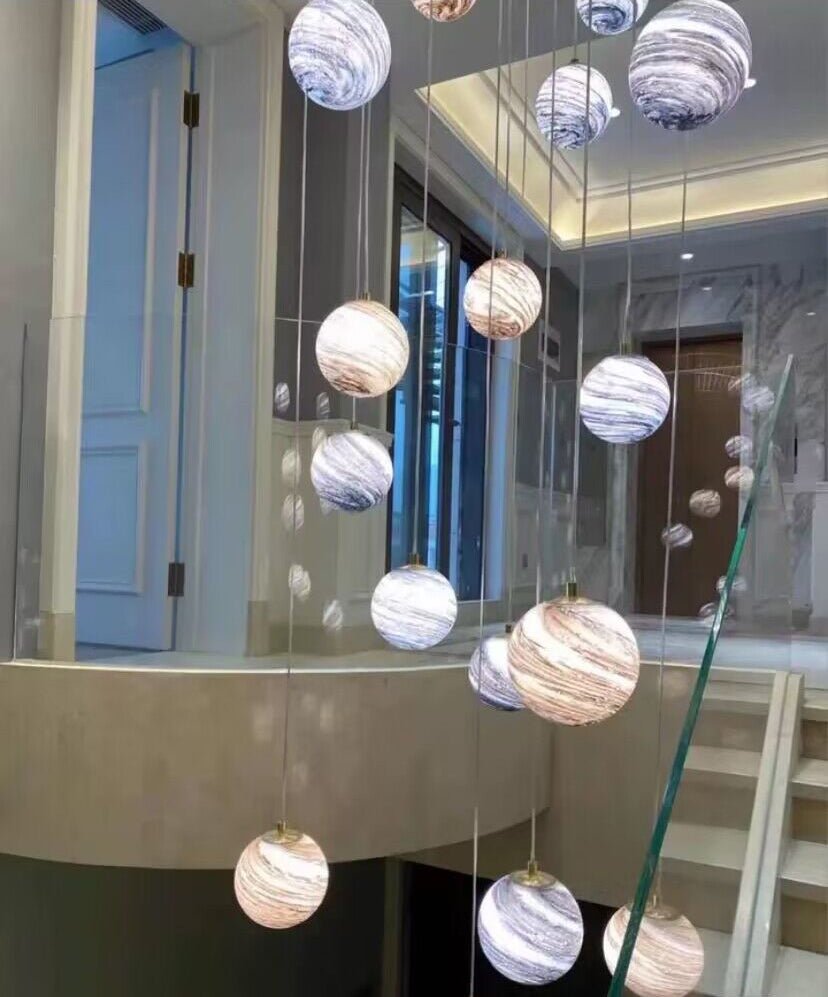 2023 New Nordic Planet Creative Long Pendant Chandelier For Staircase/Foyer/High - ceiling Hallway - fovolighting