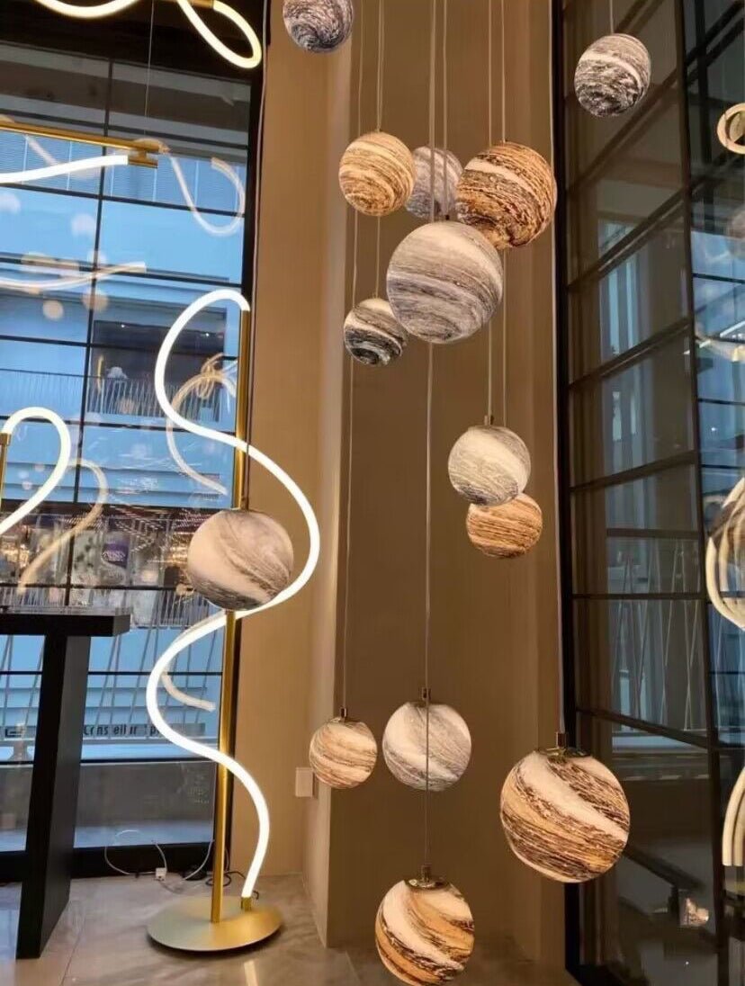 2023 New Nordic Planet Creative Long Pendant Chandelier For Staircase/Foyer/High - ceiling Hallway - fovolighting