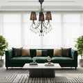 Traditional Chandelier with Black Fabric Shades and Metal Frame