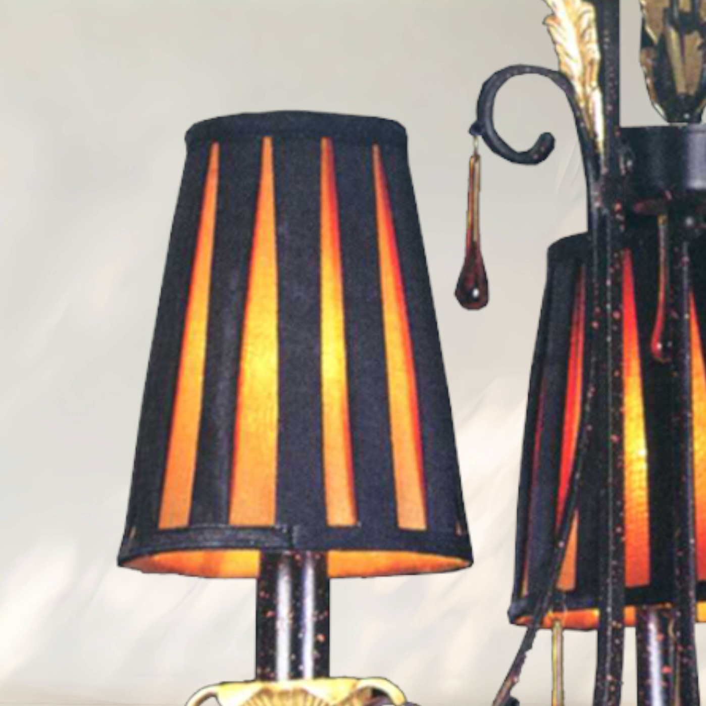 Traditional Chandelier with Black Fabric Shades and Metal Frame