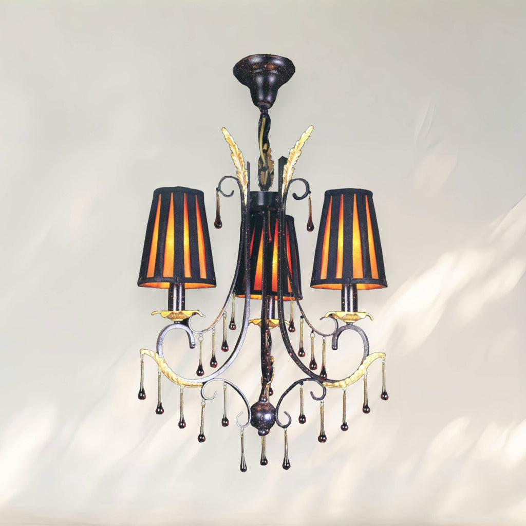 Traditional Chandelier with Black Fabric Shades and Metal Frame