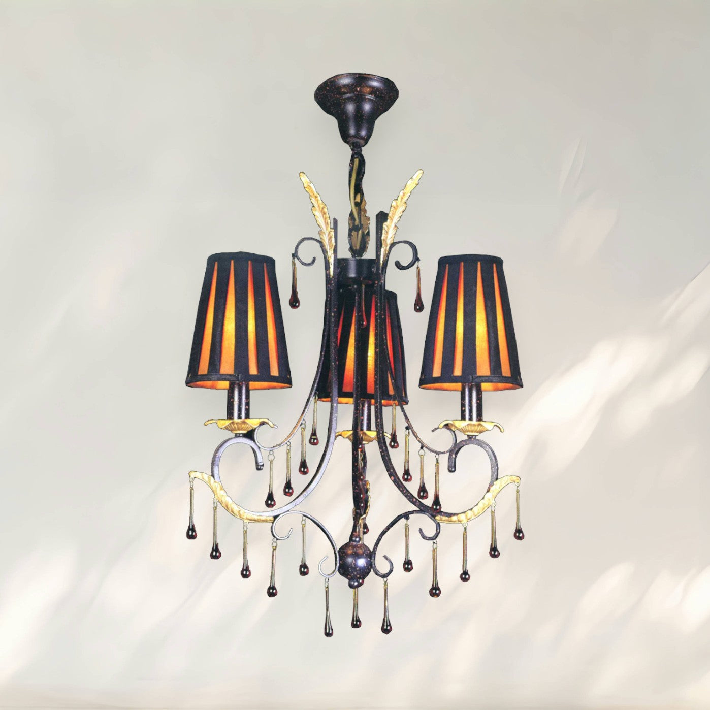 Traditional Chandelier with Black Fabric Shades and Metal Frame