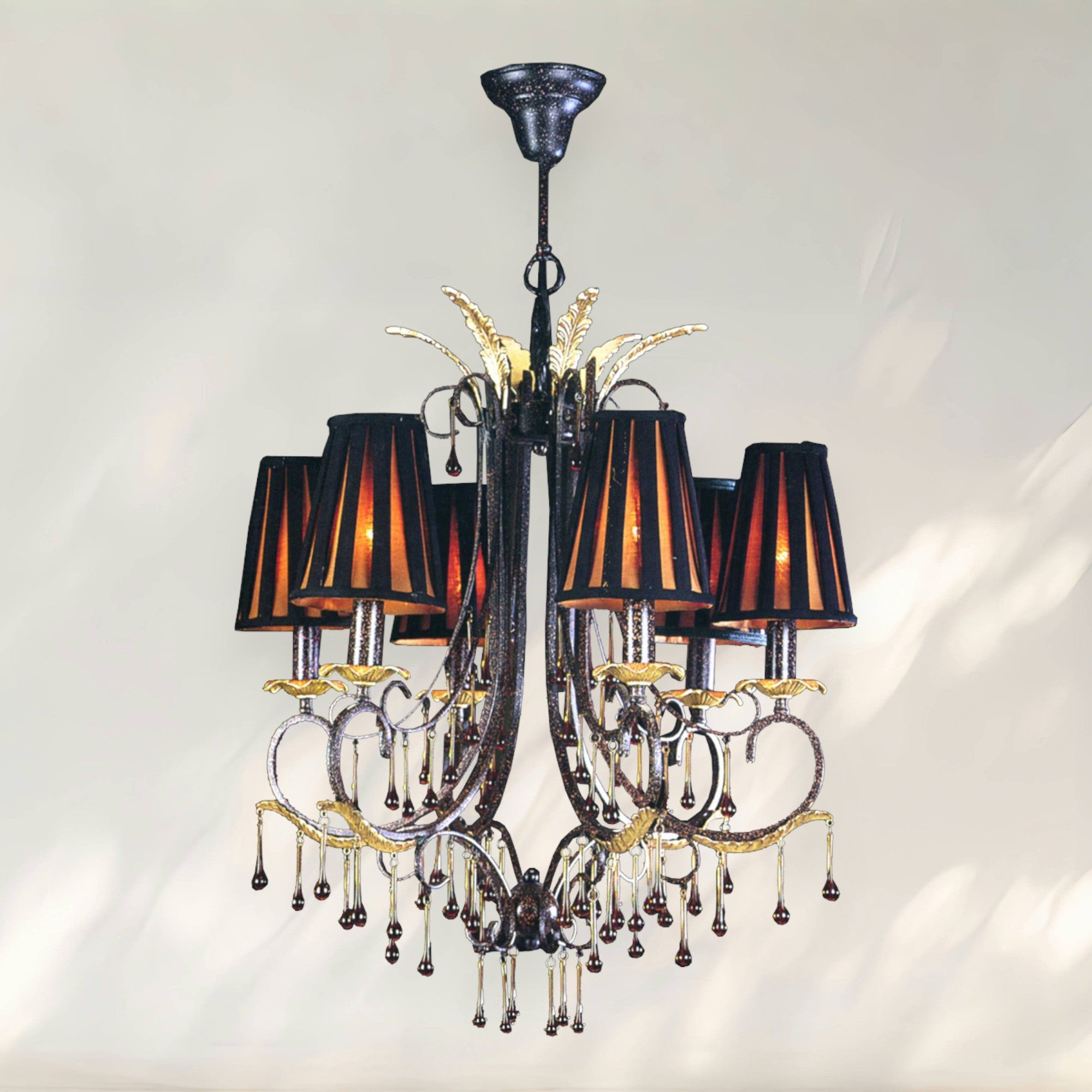 6-Light Traditional Chandelier with Black Fabric Shades and Metal Frame