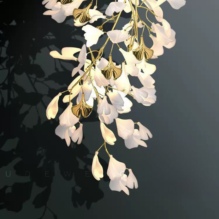 24 Light Gold Chandelier, Luxury Ginkgo Branch Chandelier for Staircase - fovolighting