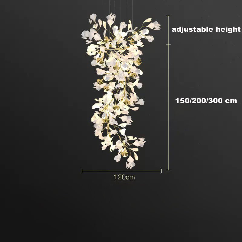 24 Light Gold Chandelier, Luxury Ginkgo Branch Chandelier for Staircase - fovolighting