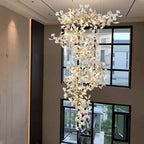 24 Light Gold Chandelier, Luxury Ginkgo Branch Chandelier for Staircase - fovolighting