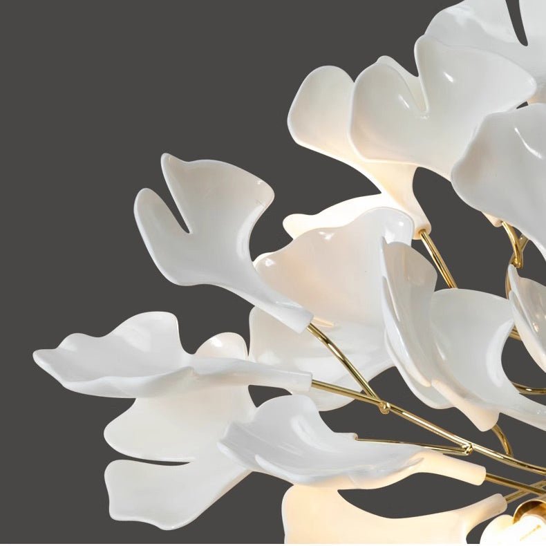 24 Light Gold Chandelier, Luxury Ginkgo Branch Chandelier for Staircase - fovolighting