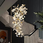 24 Light Gold Chandelier, Luxury Ginkgo Branch Chandelier for Staircase - fovolighting