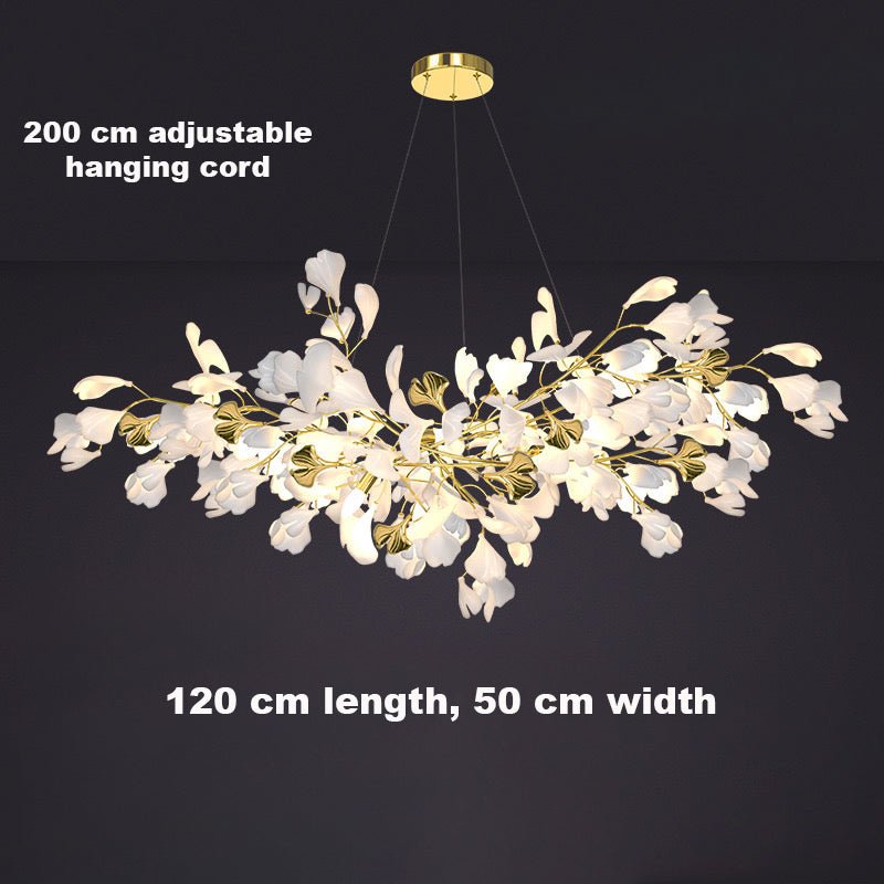 24 Light Gold Chandelier, Luxury Ginkgo Branch Chandelier for Staircase - fovolighting