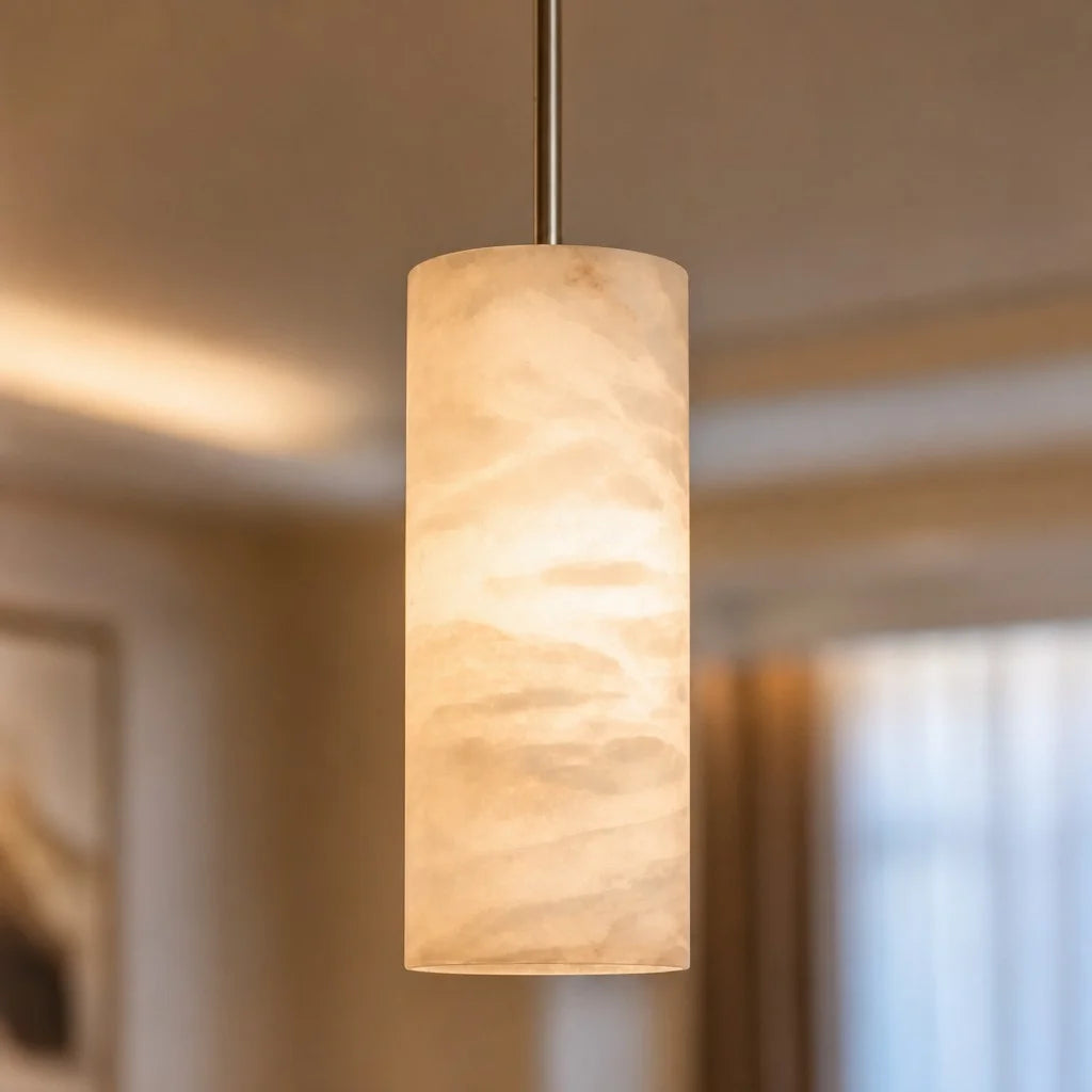 Hand-Carver Alabaster Cylinder Pendant