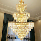 3 Layers Extra Large Living Room Chandelier Luxury Foyer Entryway Crystal Light Fixture - fovolighting