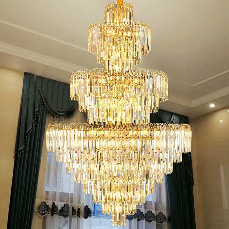 3 Layers Extra Large Living Room Chandelier Luxury Foyer Entryway Crystal Light Fixture - fovolighting