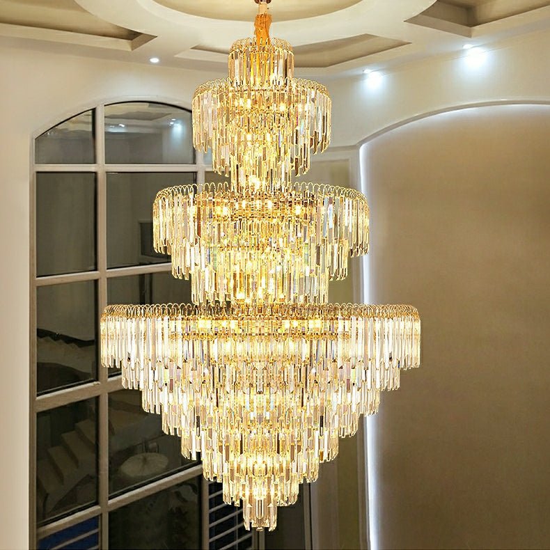3 Layers Extra Large Living Room Chandelier Luxury Foyer Entryway Crystal Light Fixture - fovolighting