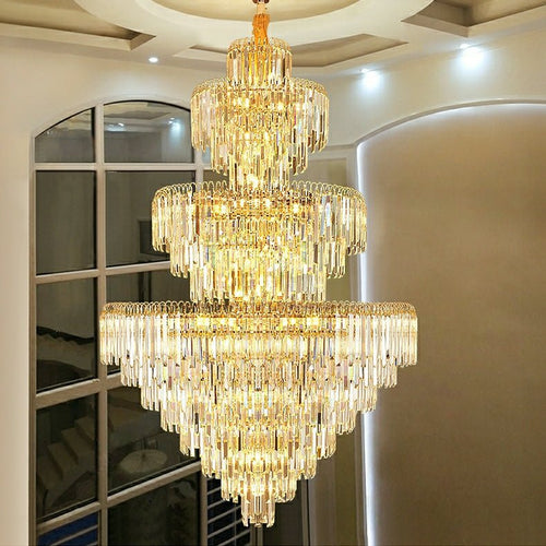 3 Layers Extra Large Living Room Chandelier Luxury Foyer Entryway Crystal Light Fixture - fovolighting