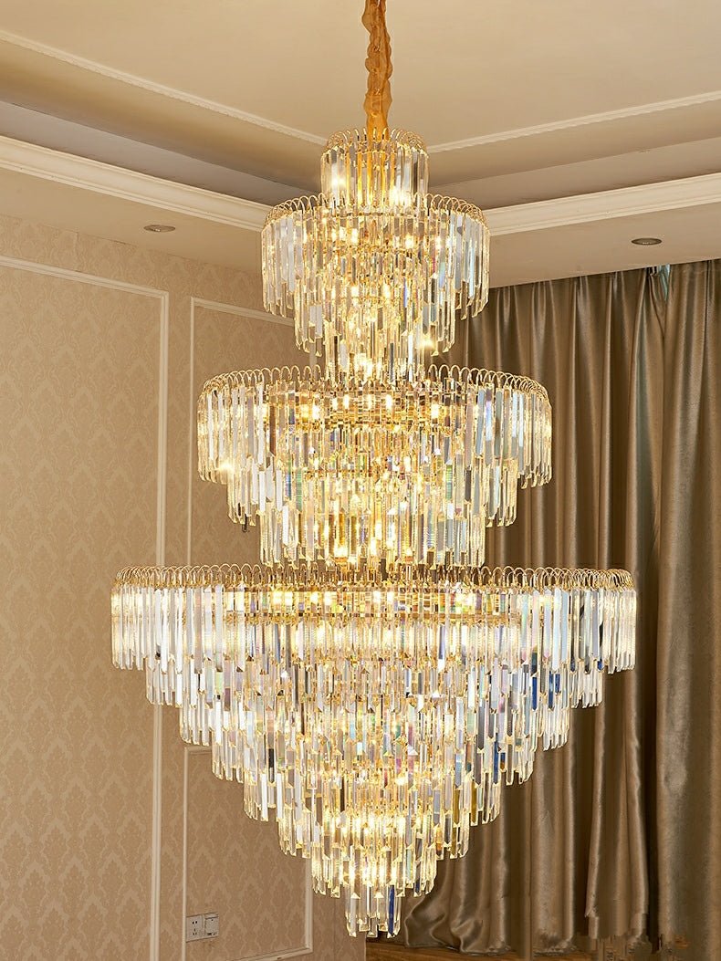 3 Layers Extra Large Living Room Chandelier Luxury Foyer Entryway Crystal Light Fixture - fovolighting