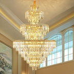 3 Layers Extra Large Living Room Chandelier Luxury Foyer Entryway Crystal Light Fixture - fovolighting