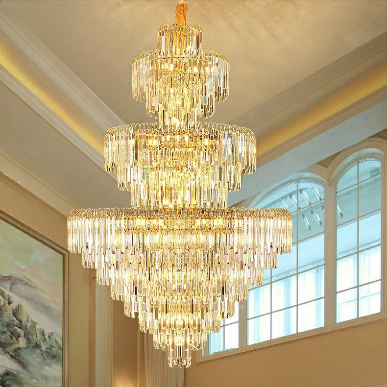 3 Layers Extra Large Living Room Chandelier Luxury Foyer Entryway Crystal Light Fixture - fovolighting