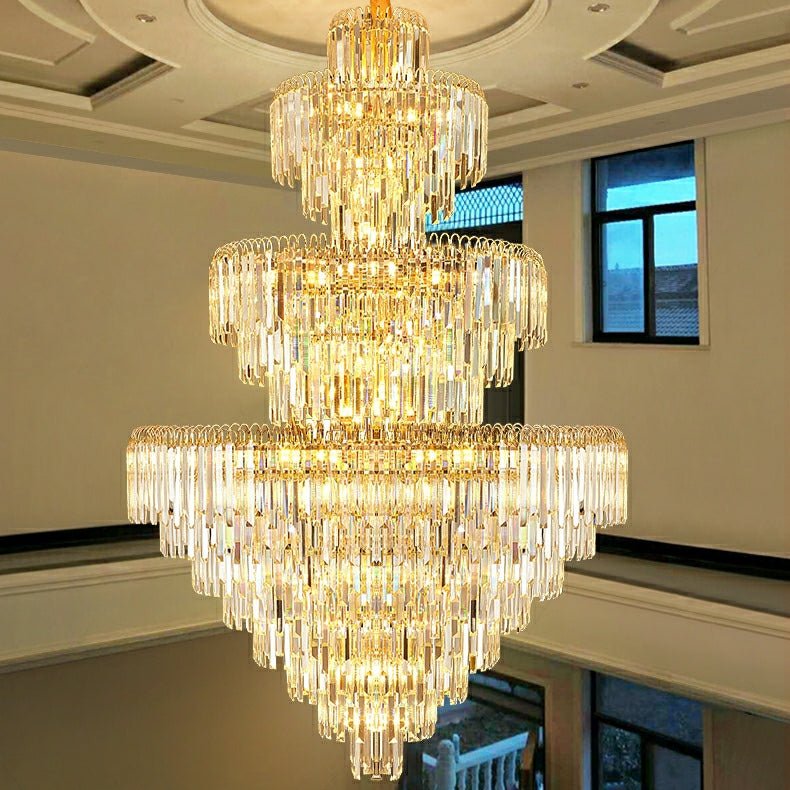 3 Layers Extra Large Living Room Chandelier Luxury Foyer Entryway Crystal Light Fixture - fovolighting
