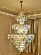 3 Layers Extra Large Living Room Chandelier Luxury Foyer Entryway Crystal Light Fixture - fovolighting