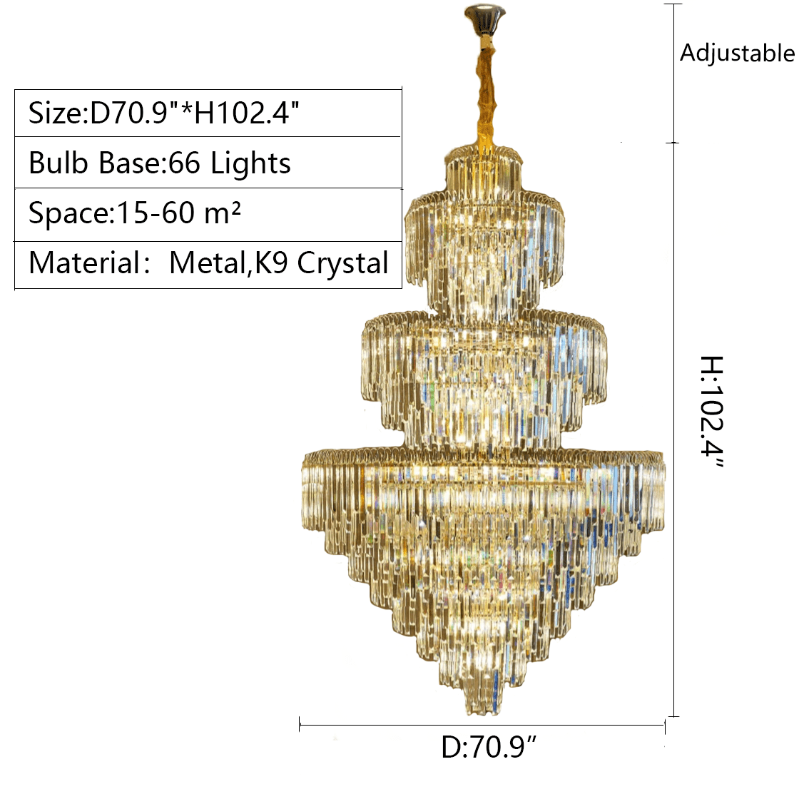 3 Layers Extra Large Living Room Chandelier Luxury Foyer Entryway Crystal Light Fixture - fovolighting