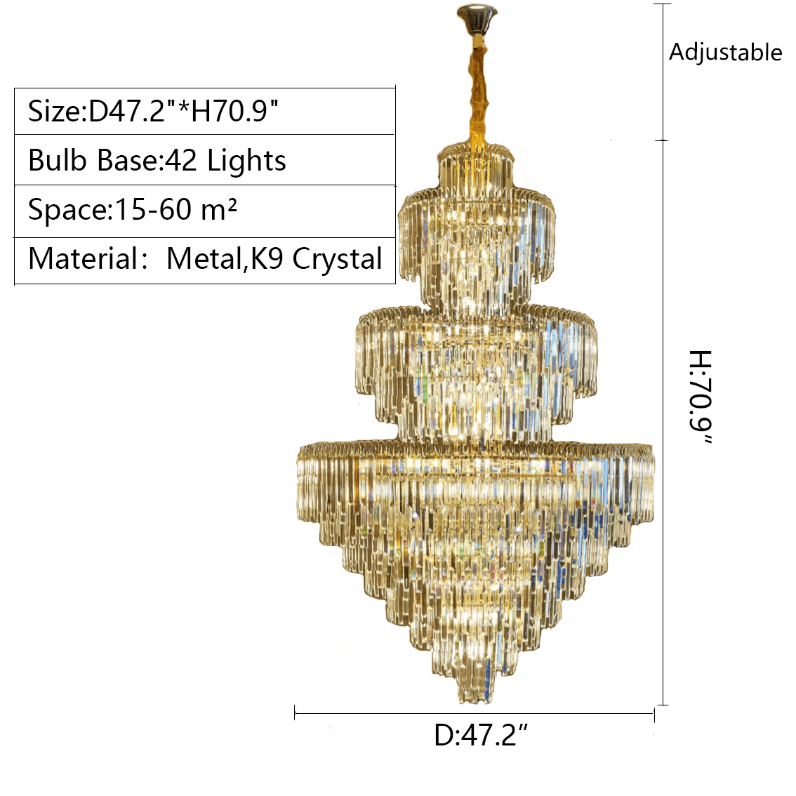 3 Layers Extra Large Living Room Chandelier Luxury Foyer Entryway Crystal Light Fixture - fovolighting