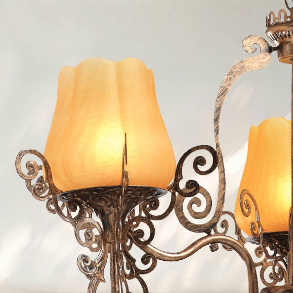 3 - Light Traditional Chandelier with Amber Glass Shades and Metal Frame - fovolighting