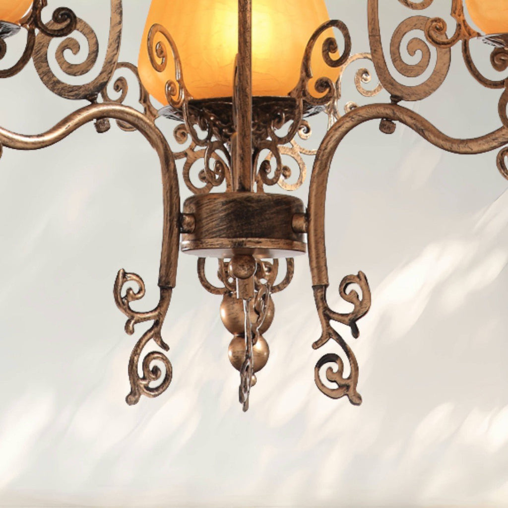 3 - Light Traditional Chandelier with Amber Glass Shades and Metal Frame - fovolighting