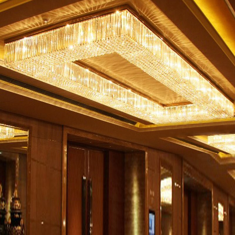 39X118 Inch Extra Large Rectangle Flush Mounted Gold Crystal Chandelier Lighting - fovolighting
