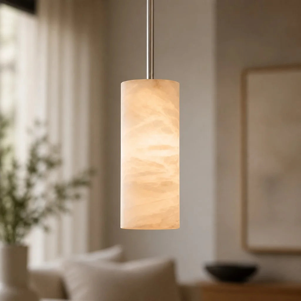 Hand-Carver Alabaster Cylinder Pendant