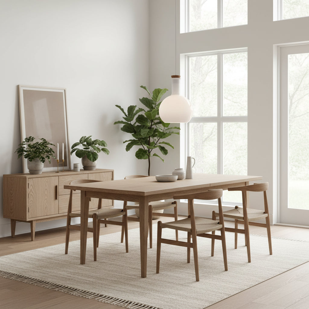 Modern Pendant Light with White Glass Shade and Wooden Detail