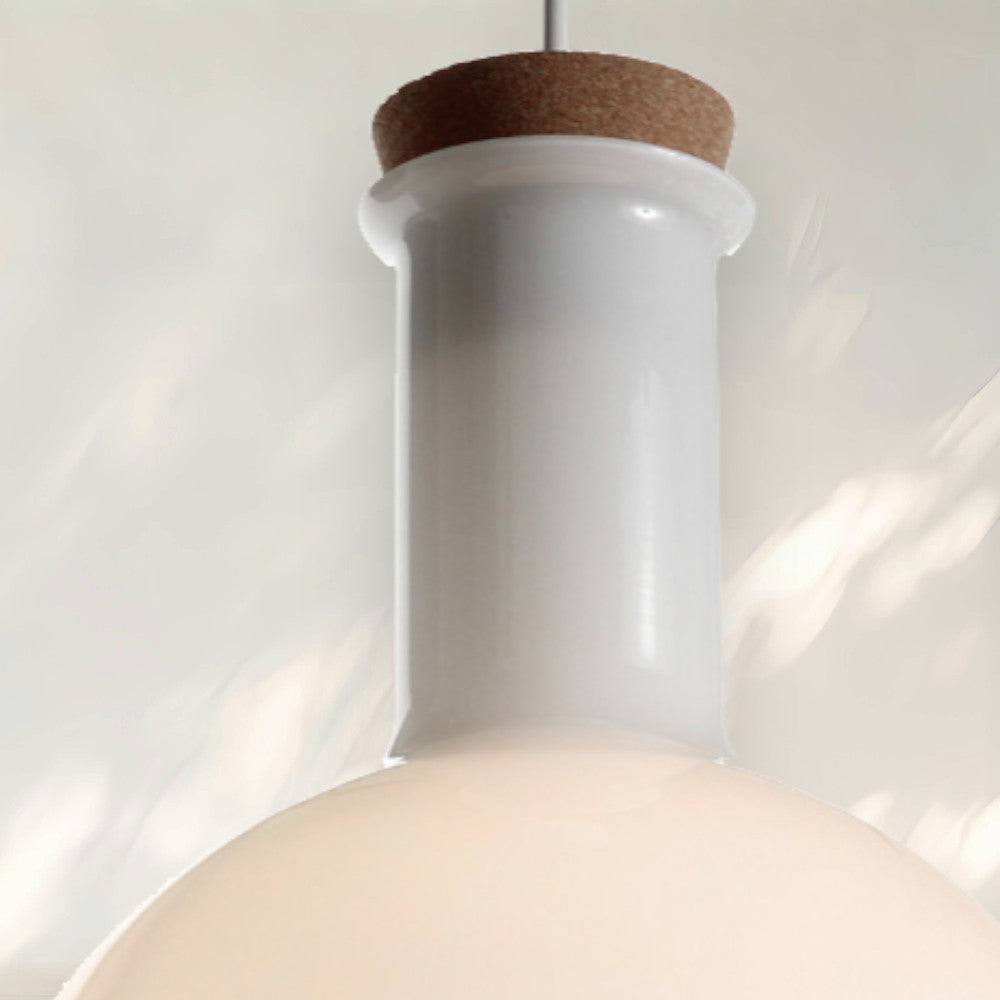 Modern Pendant Light with White Glass Shade and Wooden Detail