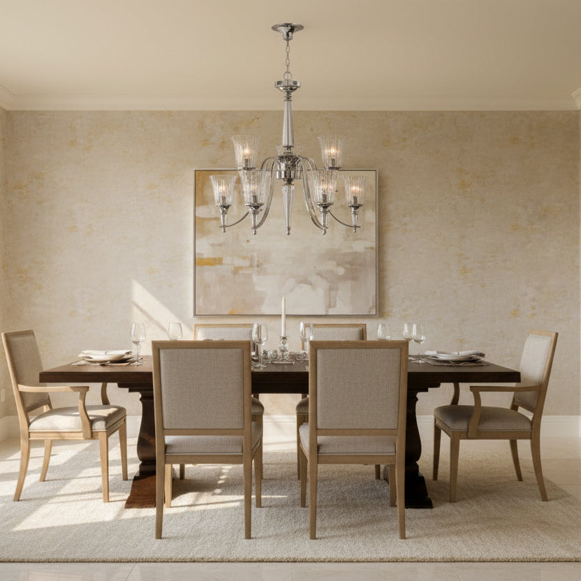 8-Light Modern Chandelier with Clear Glass Shades and Chrome Finish