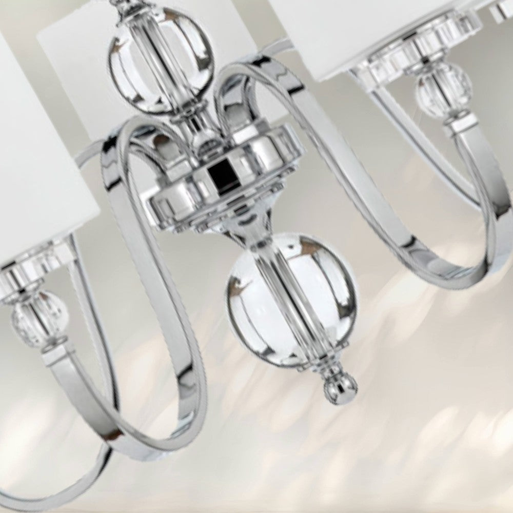 5-Light Modern Chandelier with Chrome Finish and White Fabric Shades