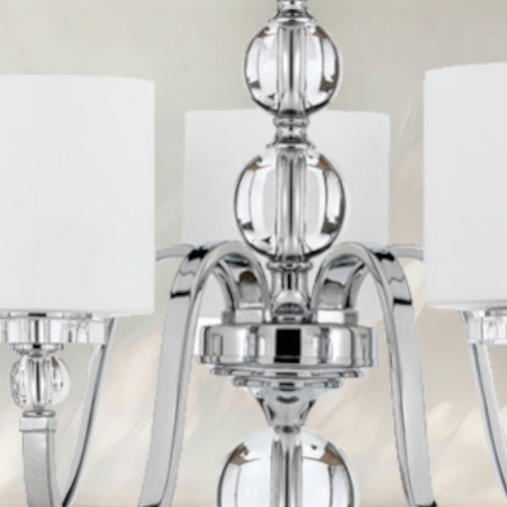 5 - Light Modern Chandelier with Chrome Finish and White Fabric Shades - fovolighting