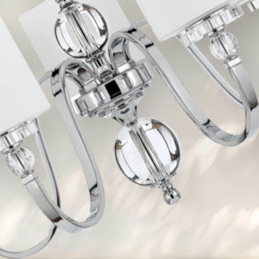 5 - Light Modern Chandelier with Chrome Finish and White Fabric Shades - fovolighting