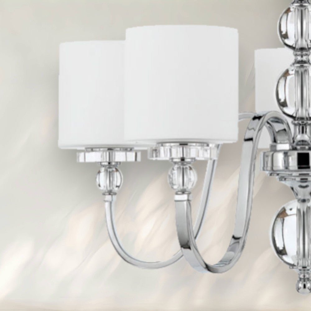 5 - Light Modern Chandelier with Chrome Finish and White Fabric Shades - fovolighting