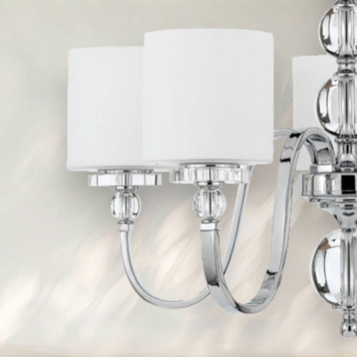 5 - Light Modern Chandelier with Chrome Finish and White Fabric Shades - fovolighting