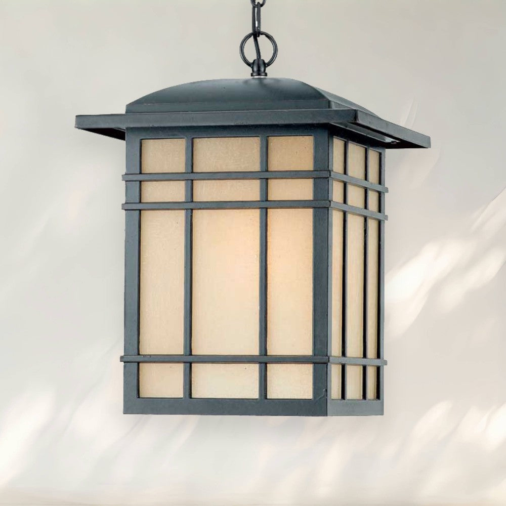 Modern Pendant Light with Black Metal Frame and Frosted Glass Shade